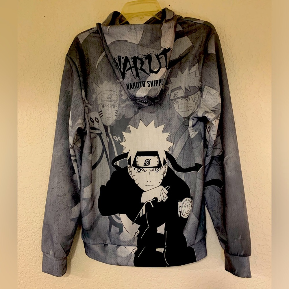 Anime grey , white, black anime sweatshirt.